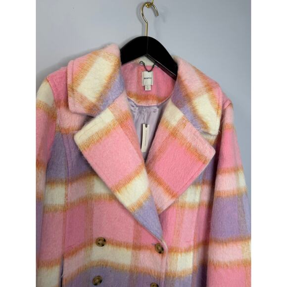 Anthropologie Maeve Wool Blend Plaid Long Coat Jacket Pink Romantic Sz L New - Picture 7 of 16